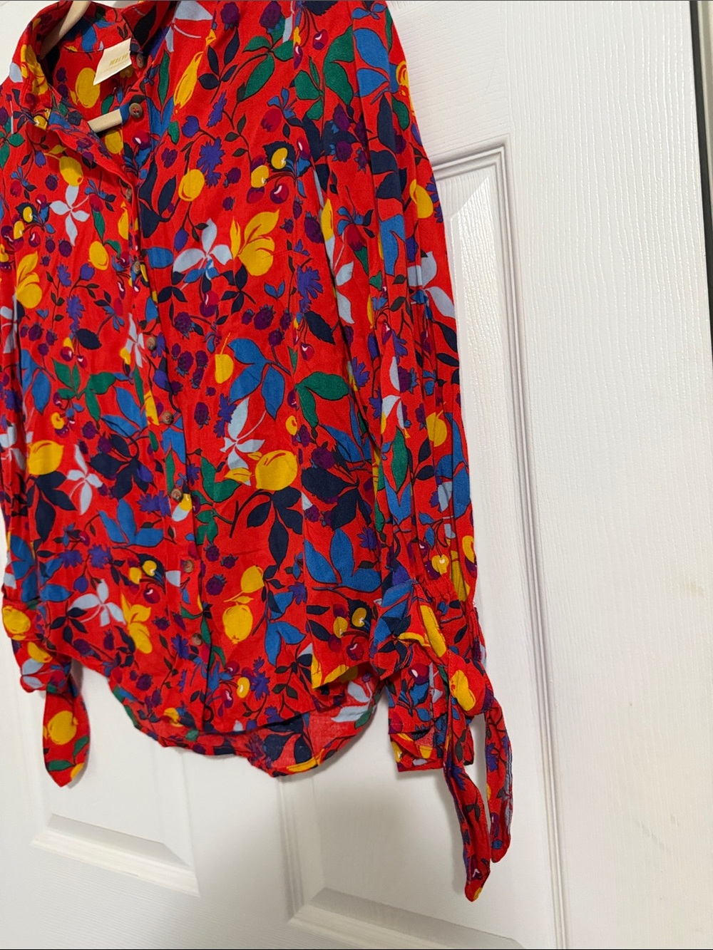 Anthropologie Red Floral Maeve Button-Front Blouse - Picture 4 of 5